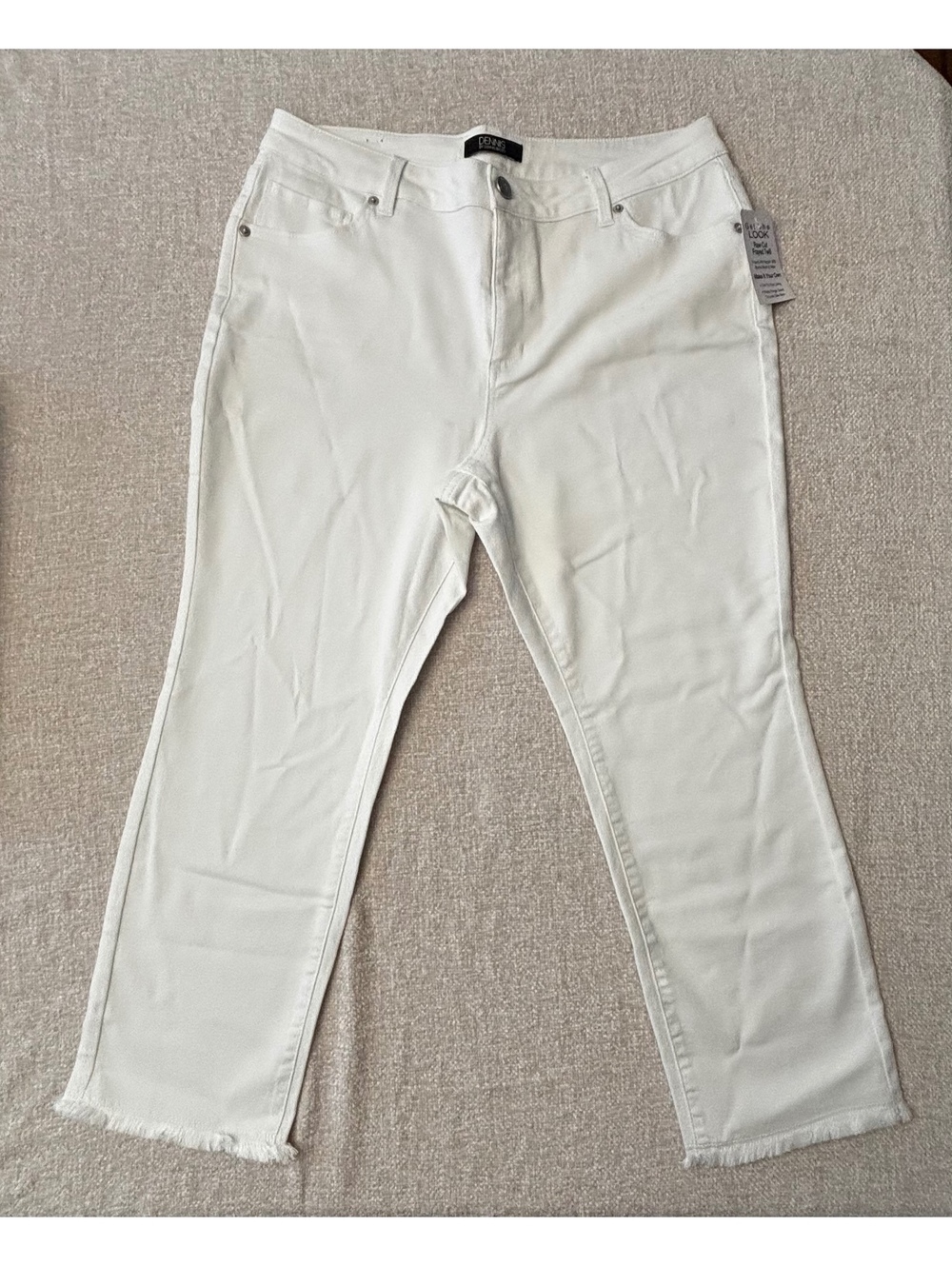 Dennis by Dennis Basso Women’s White Stretch Jeans Raw Hem Size 12P